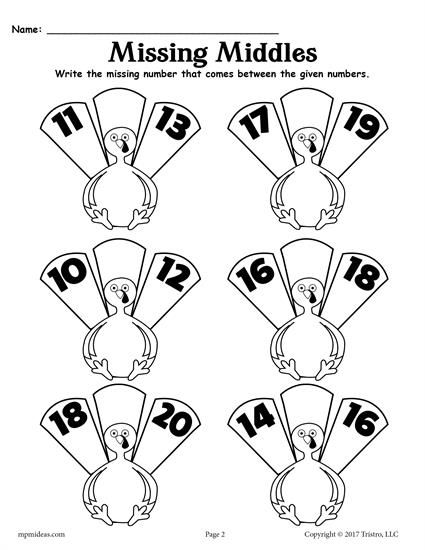 Free Thanksgiving Number Sequence Counting Worksheets