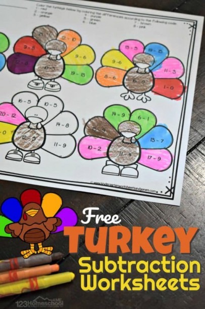 Free Turkey Subtraction Worksheets