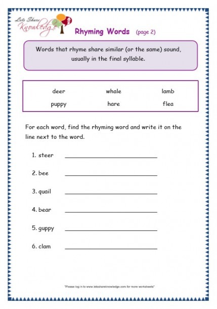 Grade 3 Grammar Topic 32  Rhyming Worksheets