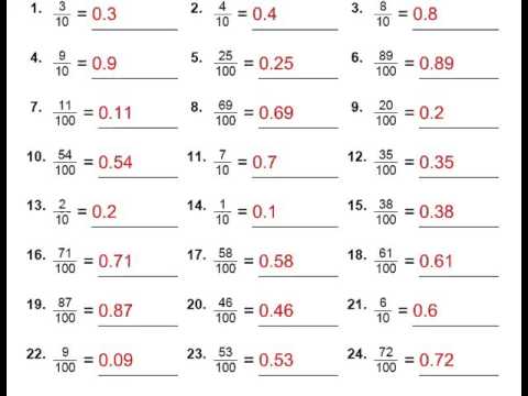 Grade 4 Maths Fractions To Decimal Worksheet