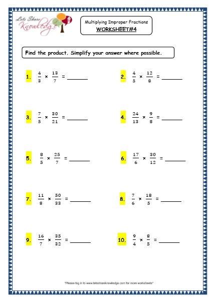 Grade 4 Maths Resources  2 6 2 Multiplying Improper Fractions