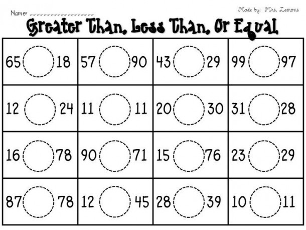 Greater Less Than Worksheets 2nd Grade Math