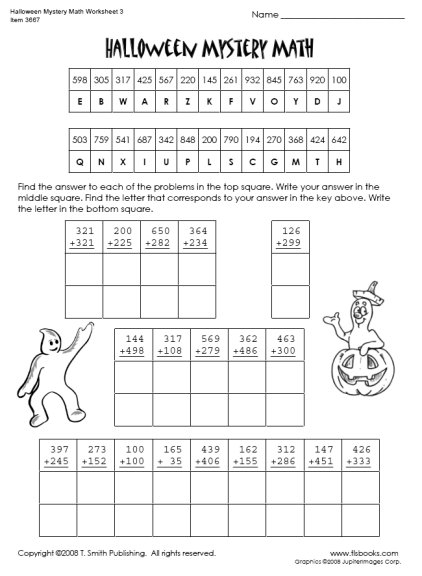 Halloween Mystery Math Worksheet 3