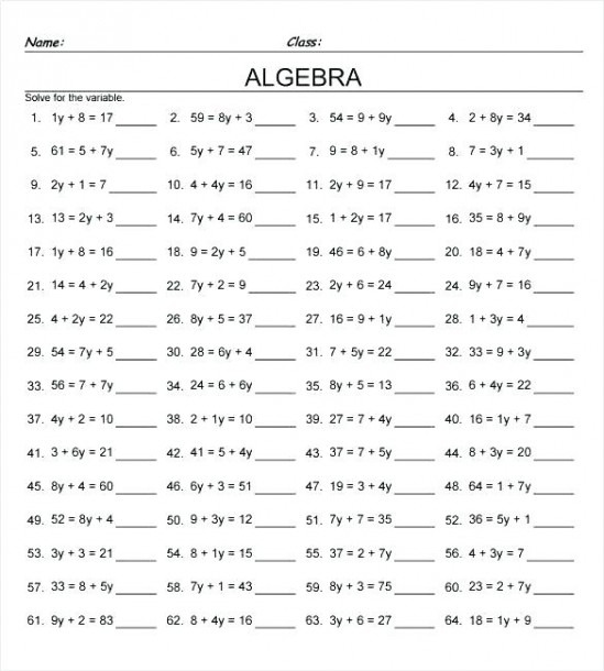High School Algebra Worksheets High School Algebra 1 Worksheets