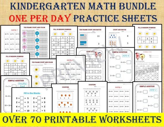 Kindergarten Math Bundle One Per Day 70 Worksheets Instant