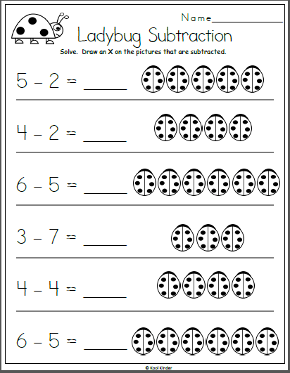 Ladybug Subtraction Worksheet For Kindergarten