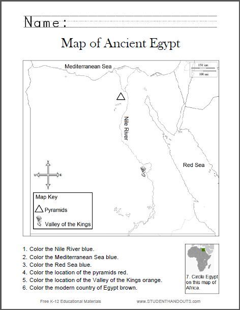 Map Of Ancient Egypt Worksheet For Kids  Grades 1