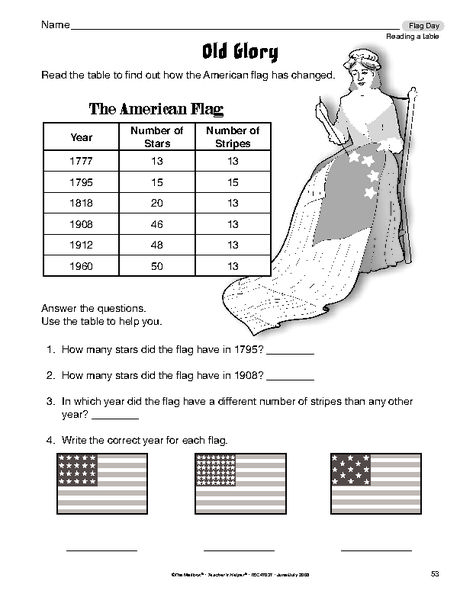 Math Worksheet  Reading A Table Old Glory