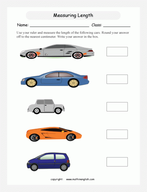 Measure Length Of Cars Printable Grade 2 Math Worksheet
