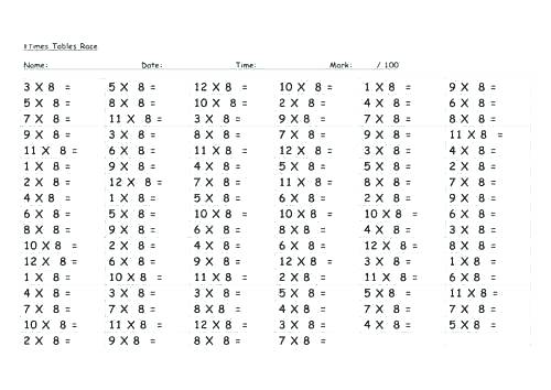 Worksheets Multiplication Time Table Chart