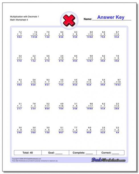 Math Worksheets For 4th Grade Decimals