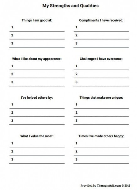 My Strengths And Qualities  Worksheet