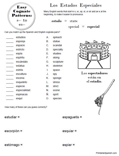 New Printable Spanish Freebie Of The Day  Cognate Patterns  S To