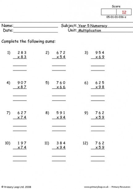 Numeracy  Long Multiplication 2