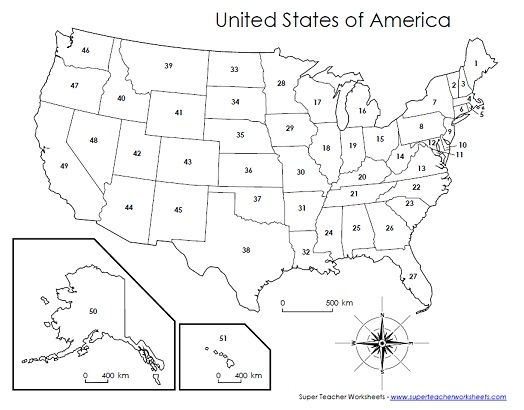 Printable Usa Map Worksheet With Numbers  S T W  Also Has Maps For