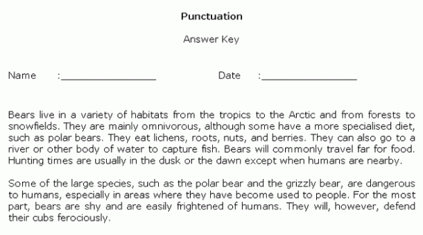 Punctuation Worksheet Maker Sample Answer Key