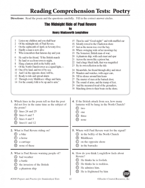 Reading Comprehension Tests  Poetry