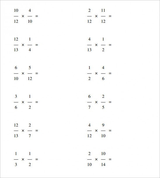 Multiplication Of Fractions Pdf Worksheet