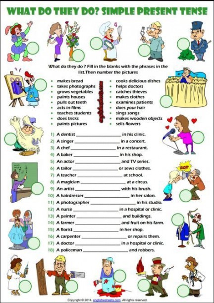 Simple Present Tense With Jobs Esl Exercise Worksheet