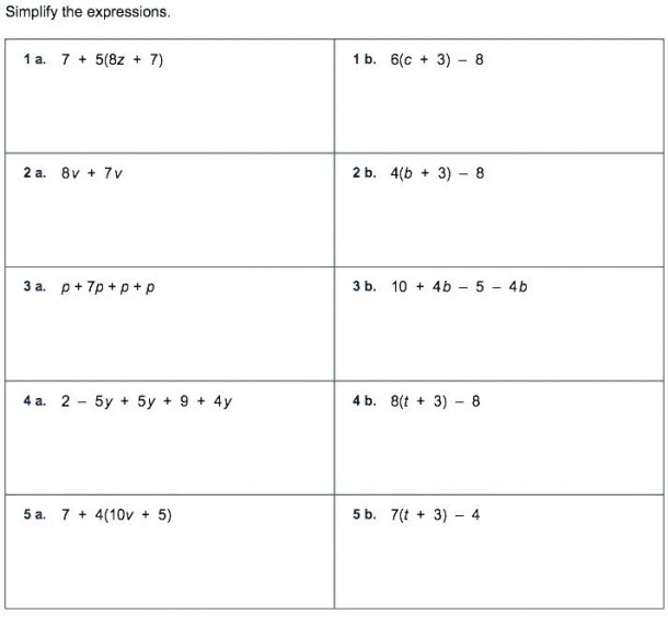 Simplifying Expressions Worksheets 7th Grade