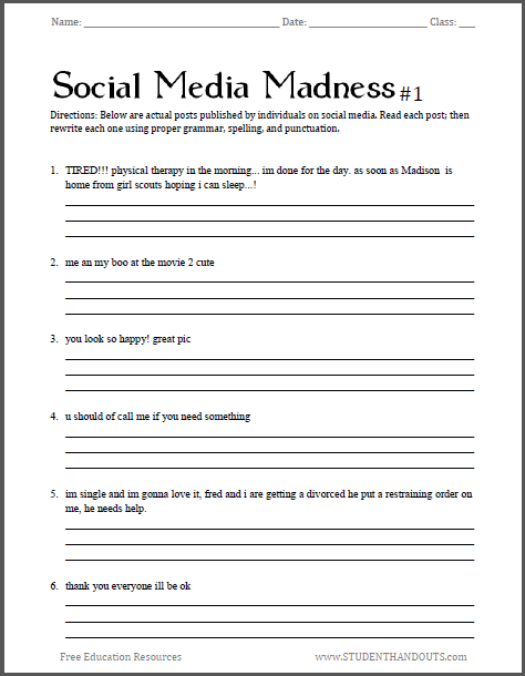 Social Media Madness Grammar Worksheet  1