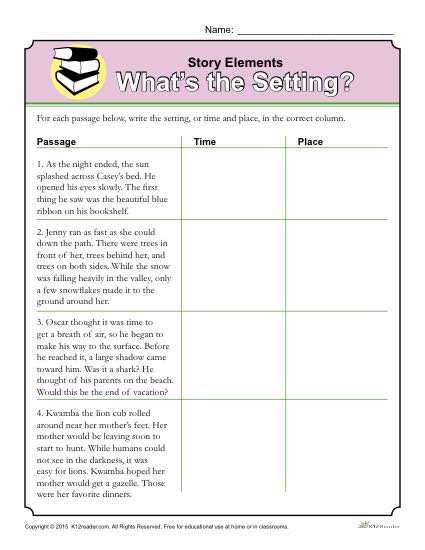 Story Elements Worksheet  What S The Setting