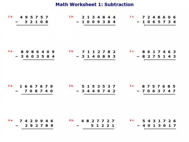 Large Number Worksheets Subtraction