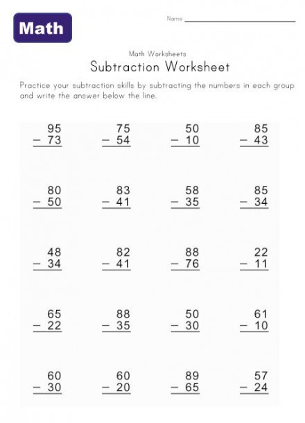 Math Subtraction Worksheets Without Regrouping