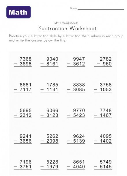 Worksheets 6th Math Grade Subtraction