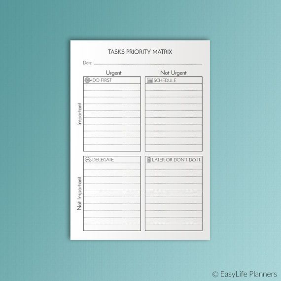 Tasks Priority Matrix Printable Eisenhower Matrix Productivity Box