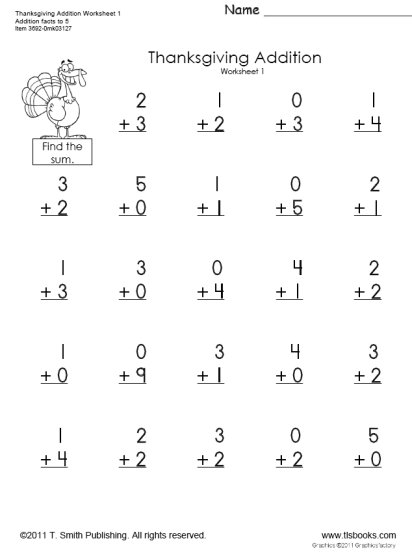 Thanksgiving Addition Worksheets 1