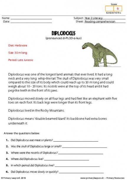 This Worksheet Includes Interesting Facts About The Diplodocus