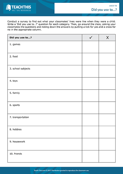 Used To Esl Activities Games Worksheets