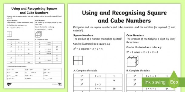 Using And Recognizing Square And Cube Numbers Worksheet