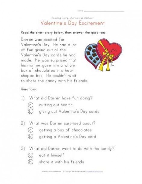 Valentine S Day Reading Comprehension Worksheet