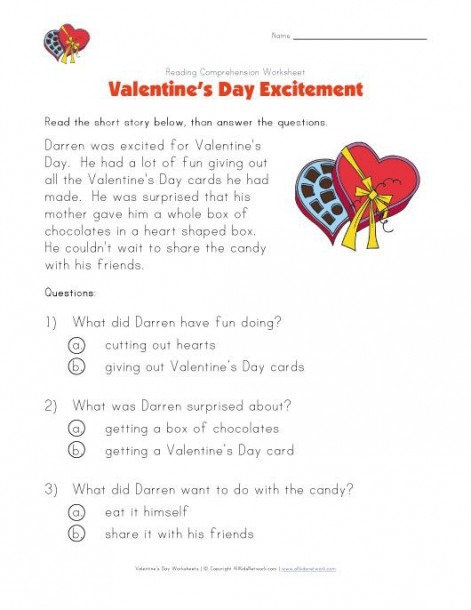 Valentine S Day Reading Comprehension Worksheet