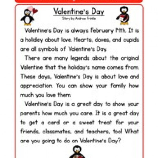 Valentine S Day Reading Comprehension Worksheet