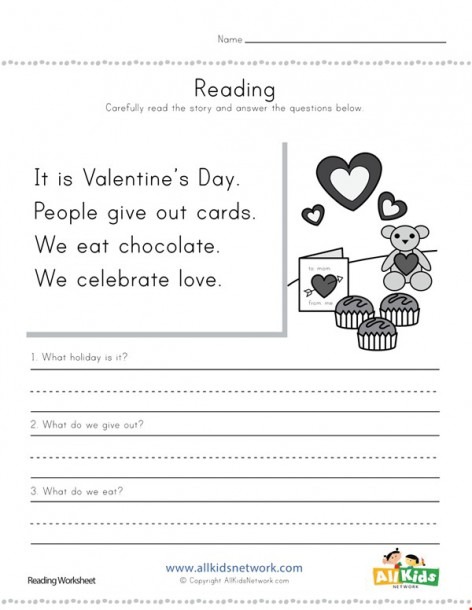 Valentine S Day Reading Comprehension Worksheet