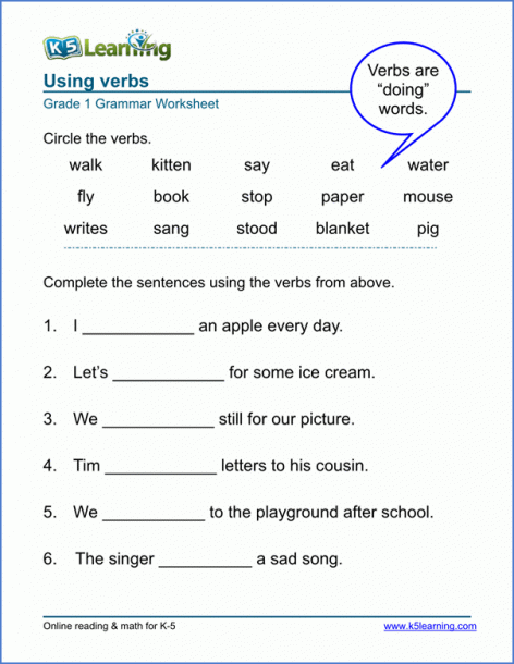 Verb Worksheets For Elementary School