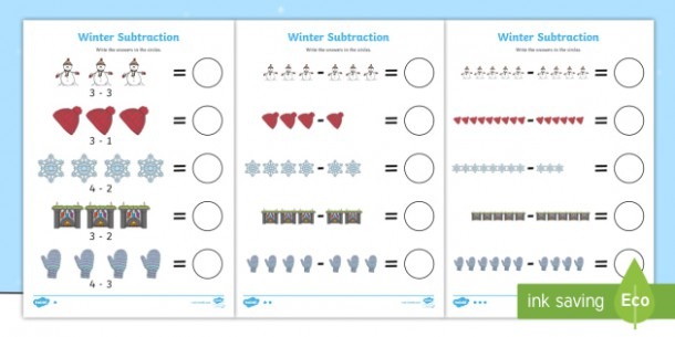 Winter Themed Subtraction Worksheet   Worksheet