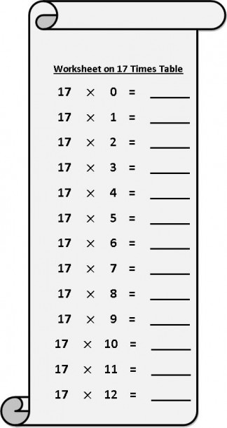 Worksheet On 17 Times Table