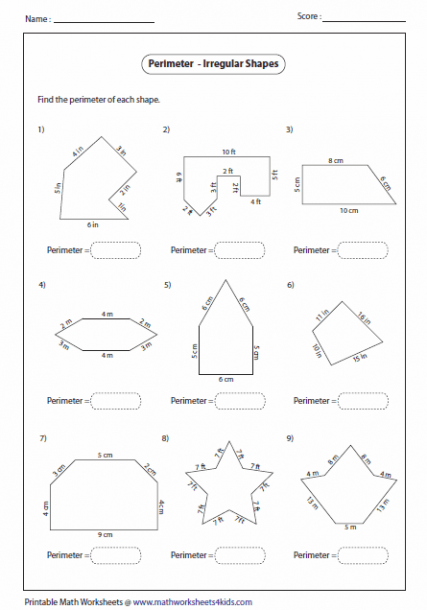 Worksheets For Finding Perimeter Of Irregular Shapes