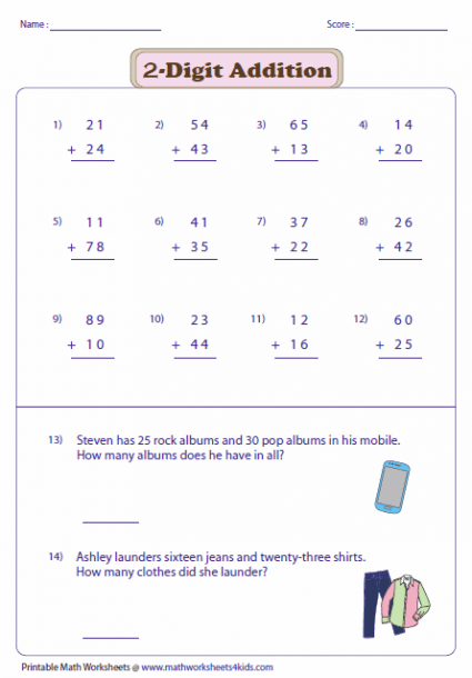 2 Digit Addition Worksheets