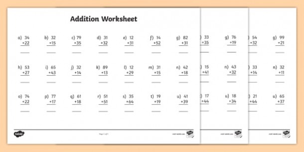 2 Digit Number Addition Worksheets  Teacher Made