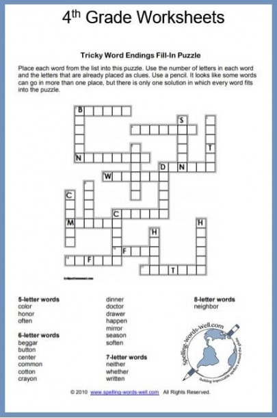 4th Grade Worksheets And Spelling Puzzles