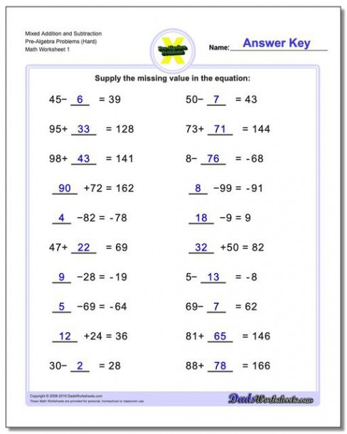 Addition And Subtraction Pre