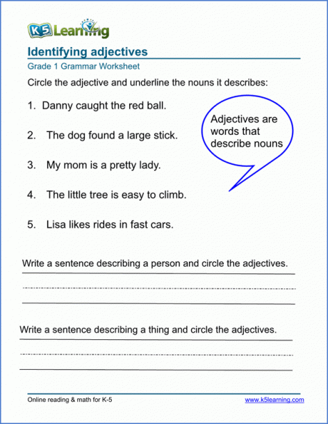 Adjective Worksheets For Elementary School