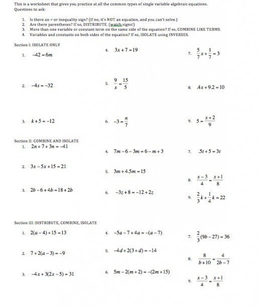 Algebra Worksheet