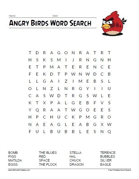 Angry Birds Word Search