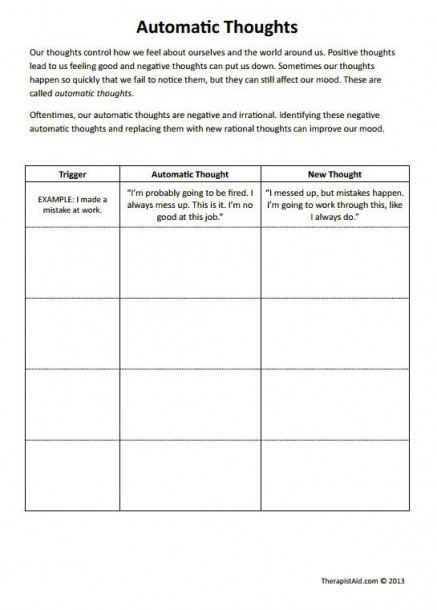 Automatic Thoughts  Worksheet